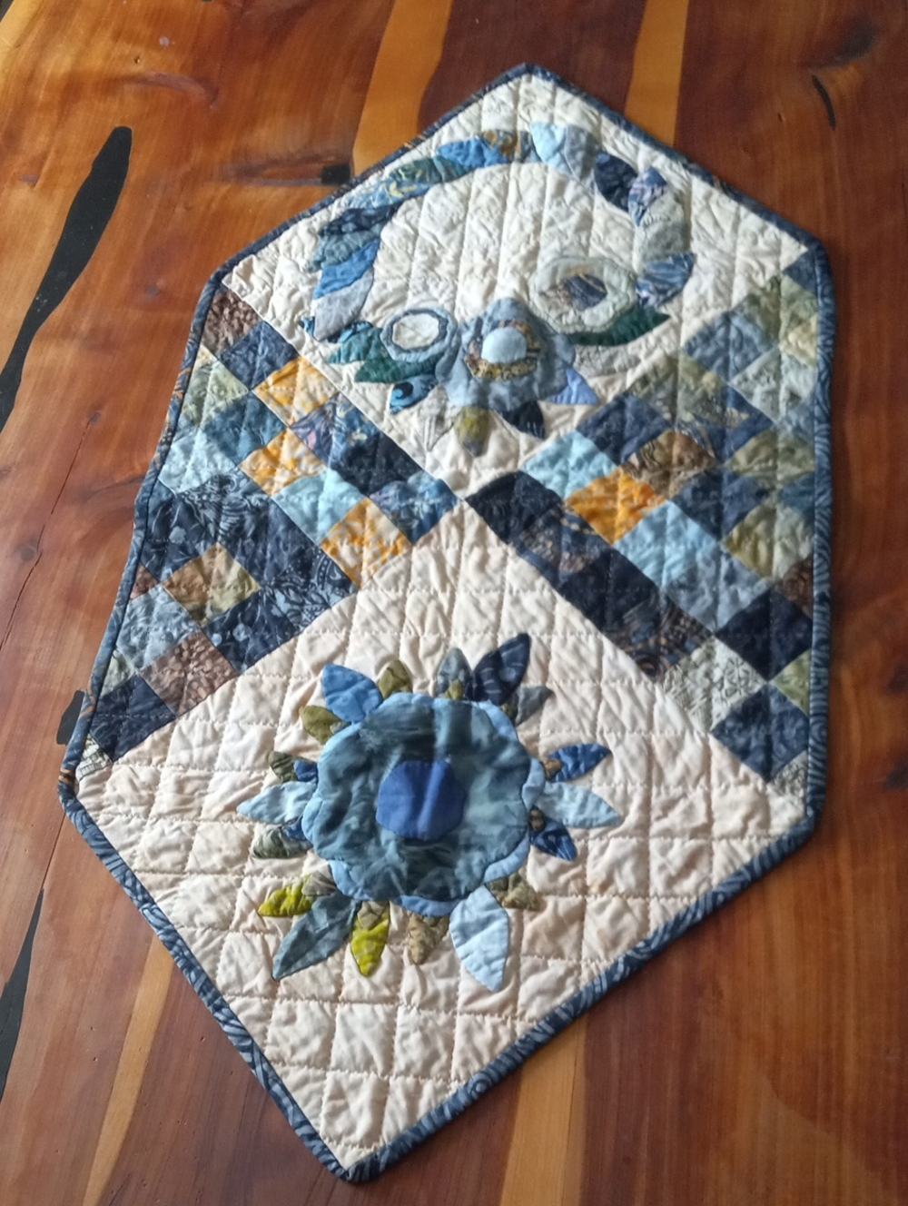 Handmade Patchwork Quilted Floral Table Runner - Applique Centerpiece Mat